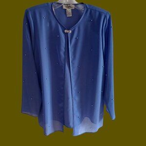 Patra Petite Womens Blue Beaded Long Sleeve basic Jacket Blue petite 8